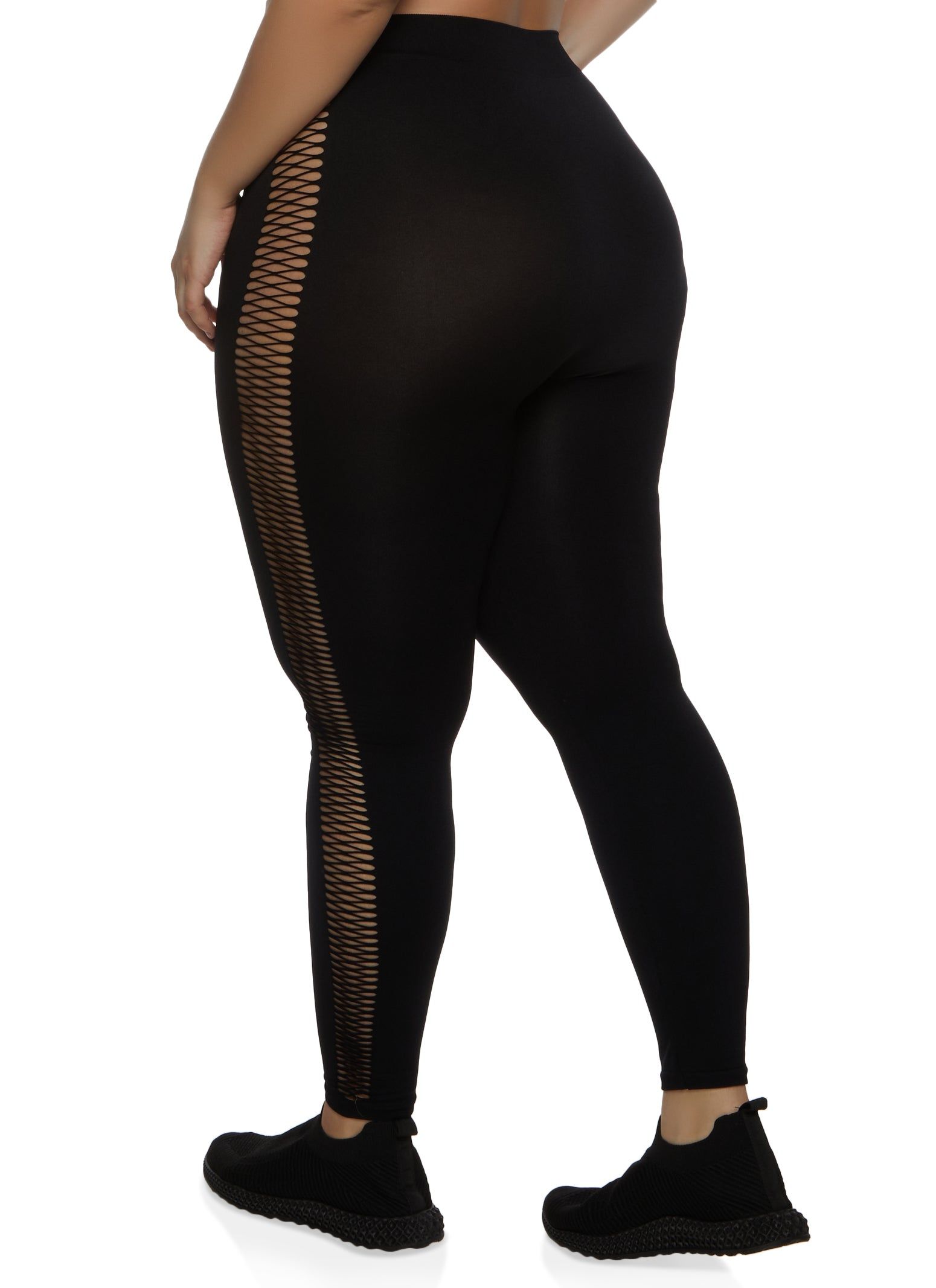 Plus Size Side Fishnet Detail Seamless Leggings sold by Rainbow product image thumbnail 2