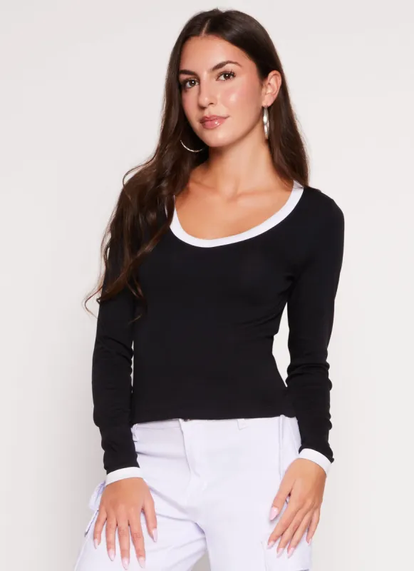Contrast Trim Long Sleeve T Shirt sold by Rainbow