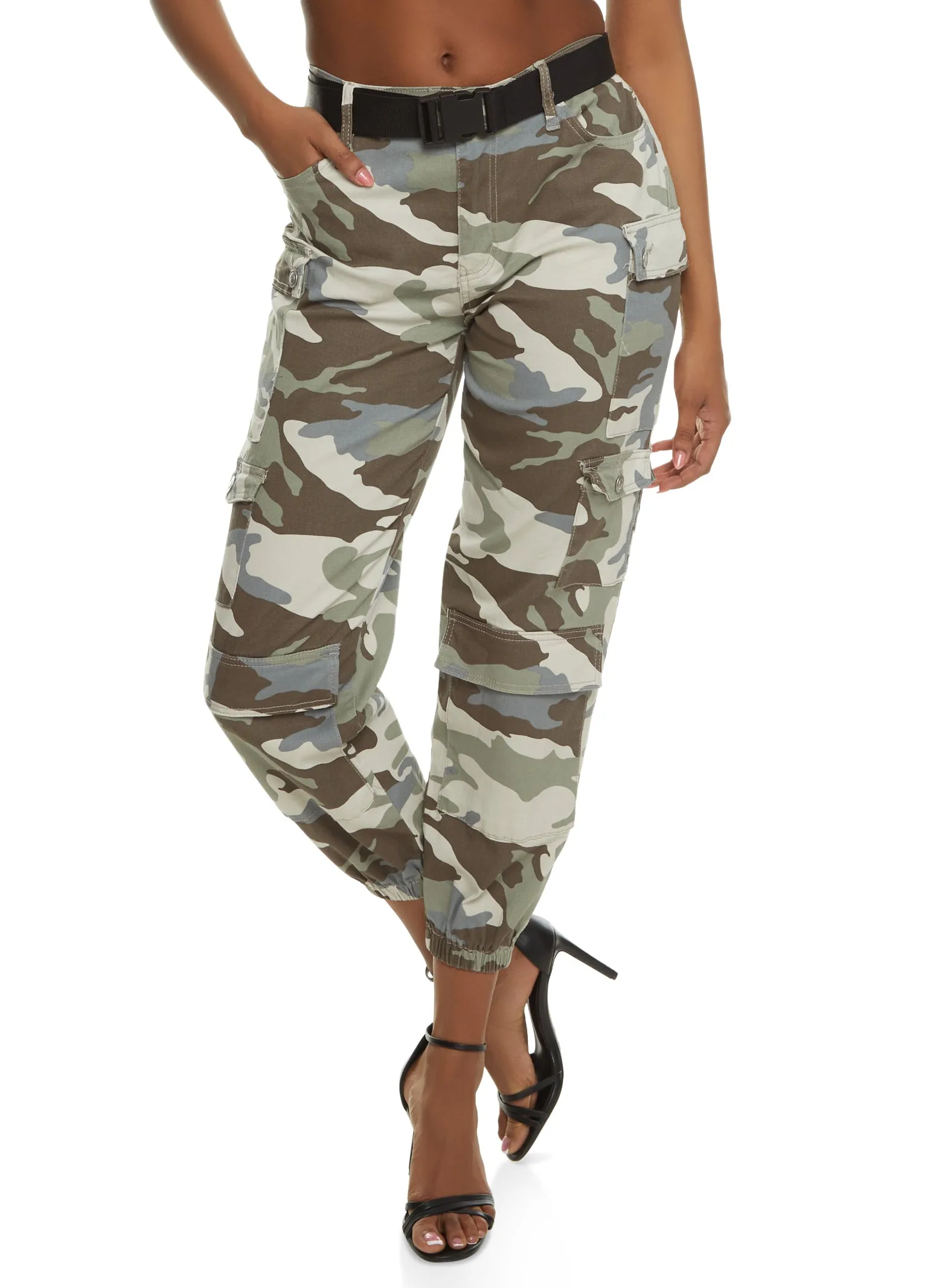 Camo Belted Cargo Joggers sold by Rainbow