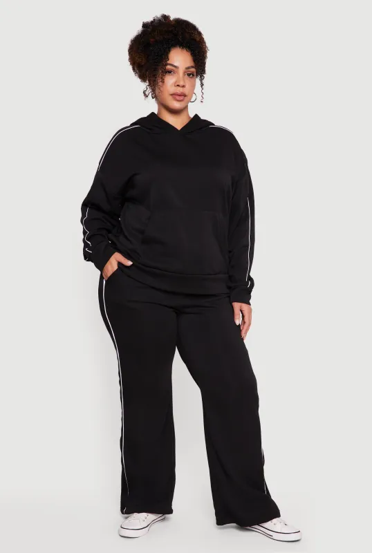 Plus Size High Waisted Contrast Trim Flare Leg Sweatpants sold by Rainbow