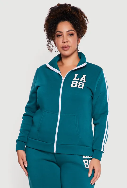 Plus Size Varsity Stripe LA 88 Graphic Hooded Sweatshirt sold by Rainbow