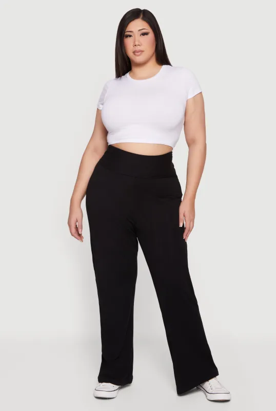 Plus Size Fold Over High Waisted Wide Leg Pants sold by Rainbow