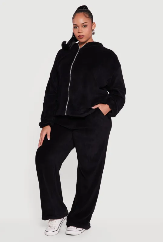 Plus Size Plush High Waisted Wide Leg Sweatpants sold by Rainbow