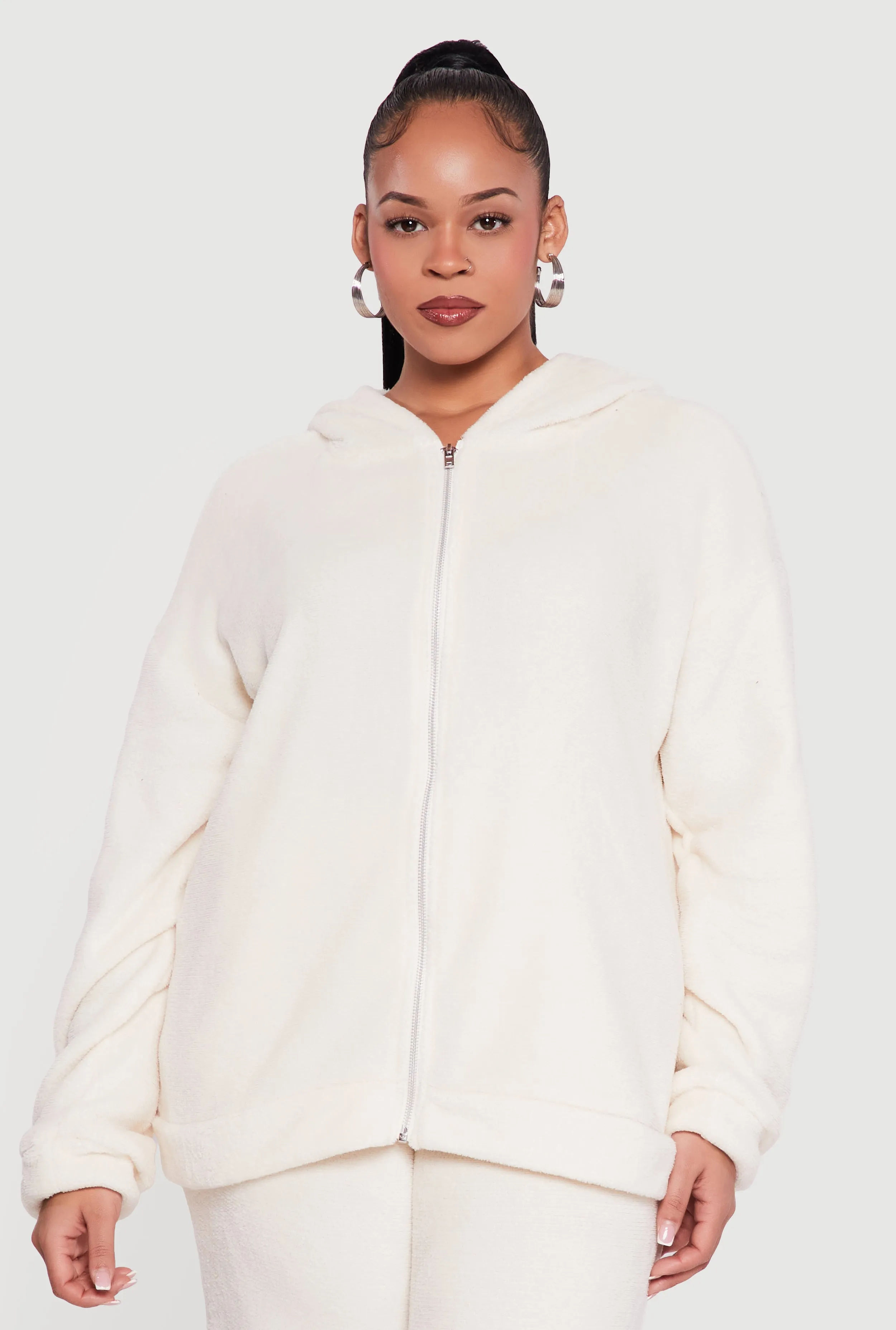 Plus Size Plush Zip Front Hooded Sweatshirt sold by Rainbow