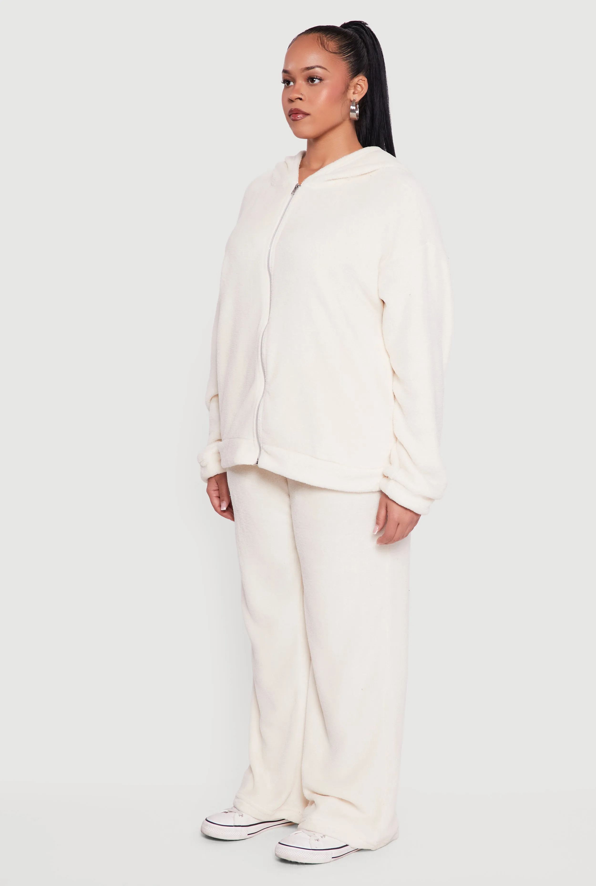 Plus Size Plush Zip Front Hooded Sweatshirt sold by Rainbow product image thumbnail 5