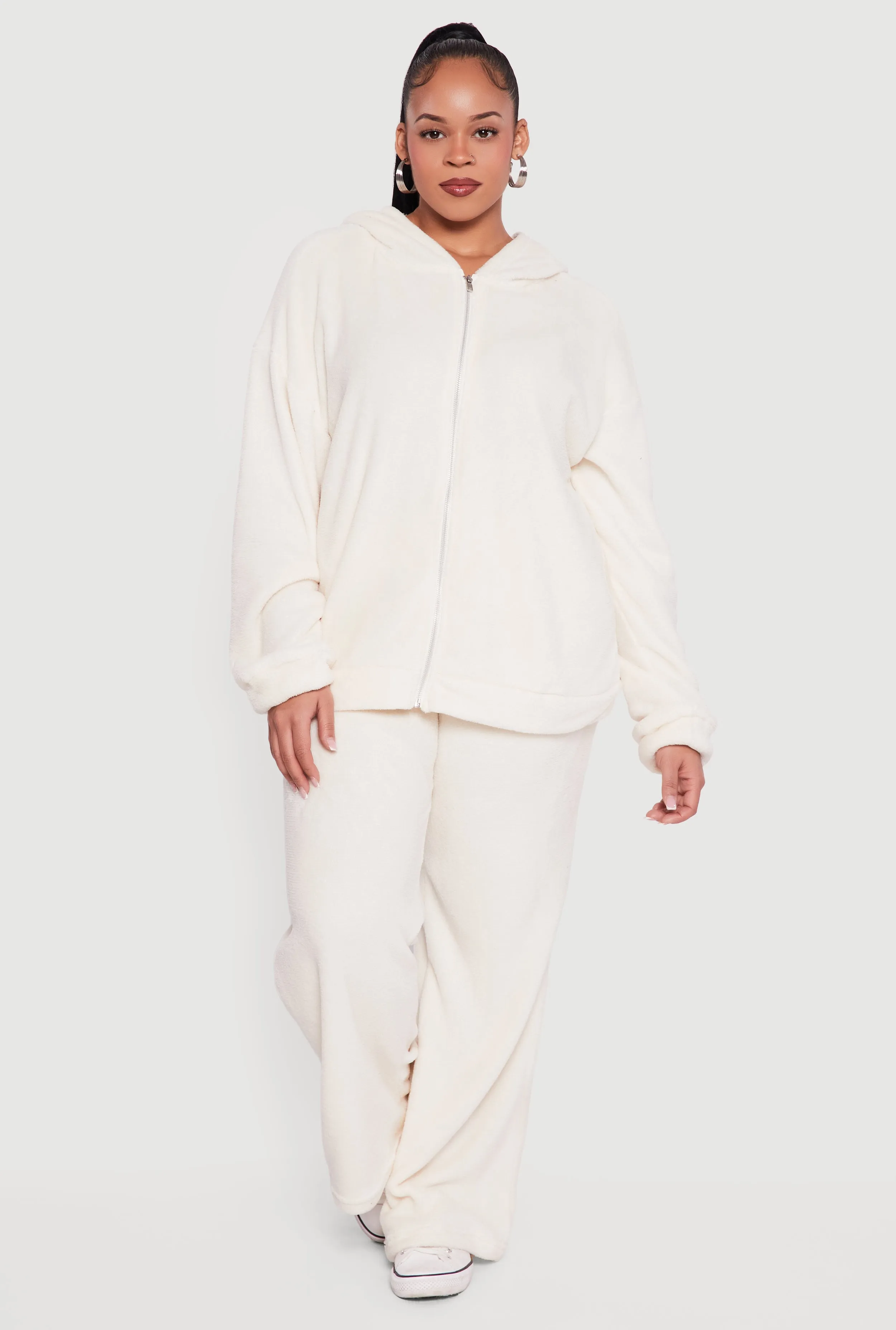 Plus Size Plush Zip Front Hooded Sweatshirt sold by Rainbow product image thumbnail 2