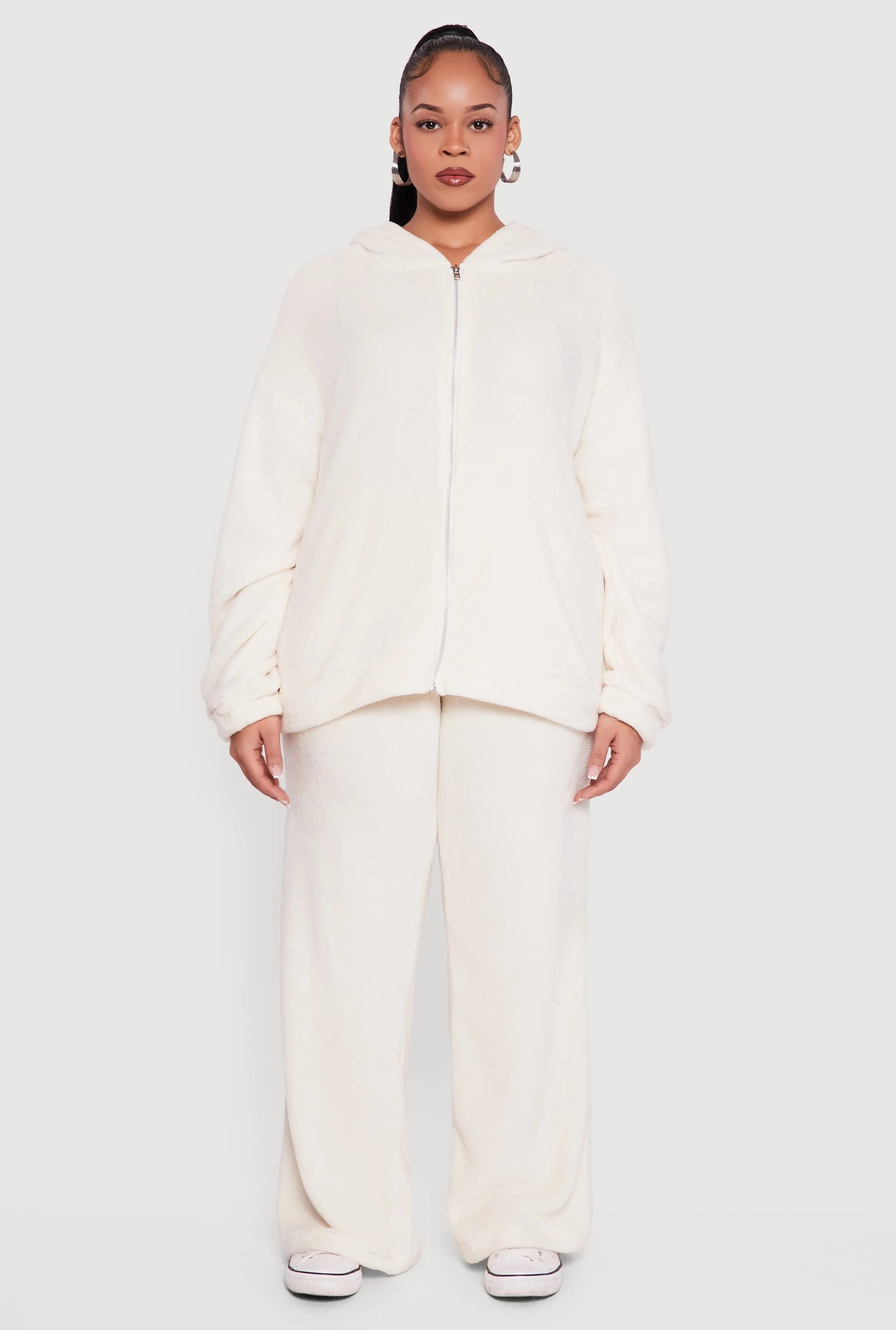 Plus Size Plush Zip Front Hooded Sweatshirt sold by Rainbow product image thumbnail 3