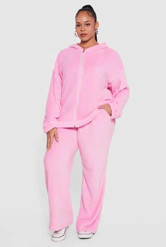 Plus Size Plush High Waisted Wide Leg Sweatpants sold by Rainbow