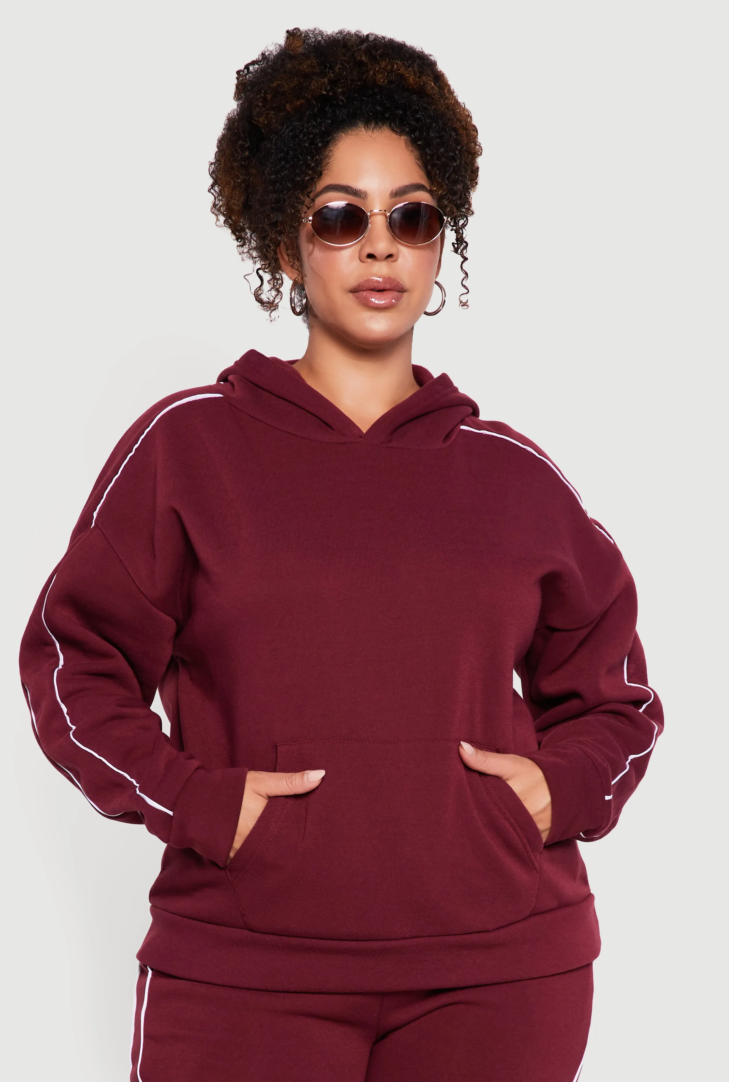 Plus Size Contrast Trim Hooded Sweatshirt sold by Rainbow