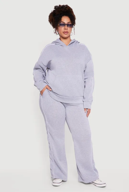 Plus Size High Waisted Contrast Trim Flare Leg Sweatpants sold by Rainbow