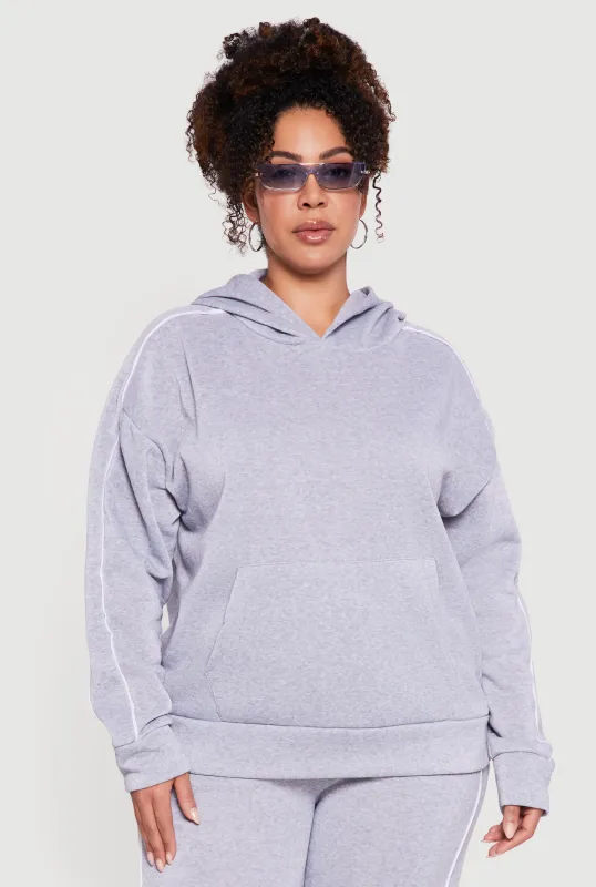 Plus Size Contrast Trim Hooded Sweatshirt sold by Rainbow