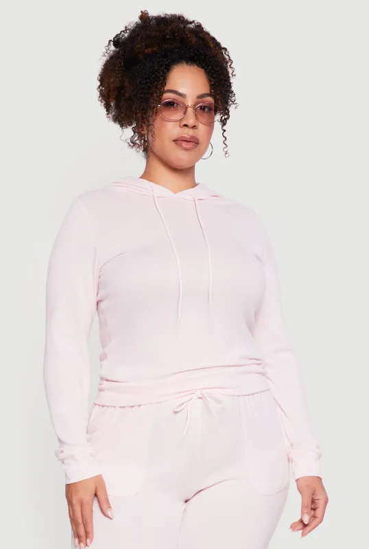 Plus Size Brushed Knit Drawstring Hooded Sweatshirt sold by Rainbow