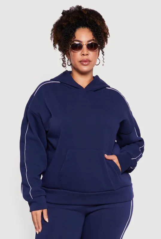 Plus Size Contrast Trim Hooded Sweatshirt sold by Rainbow