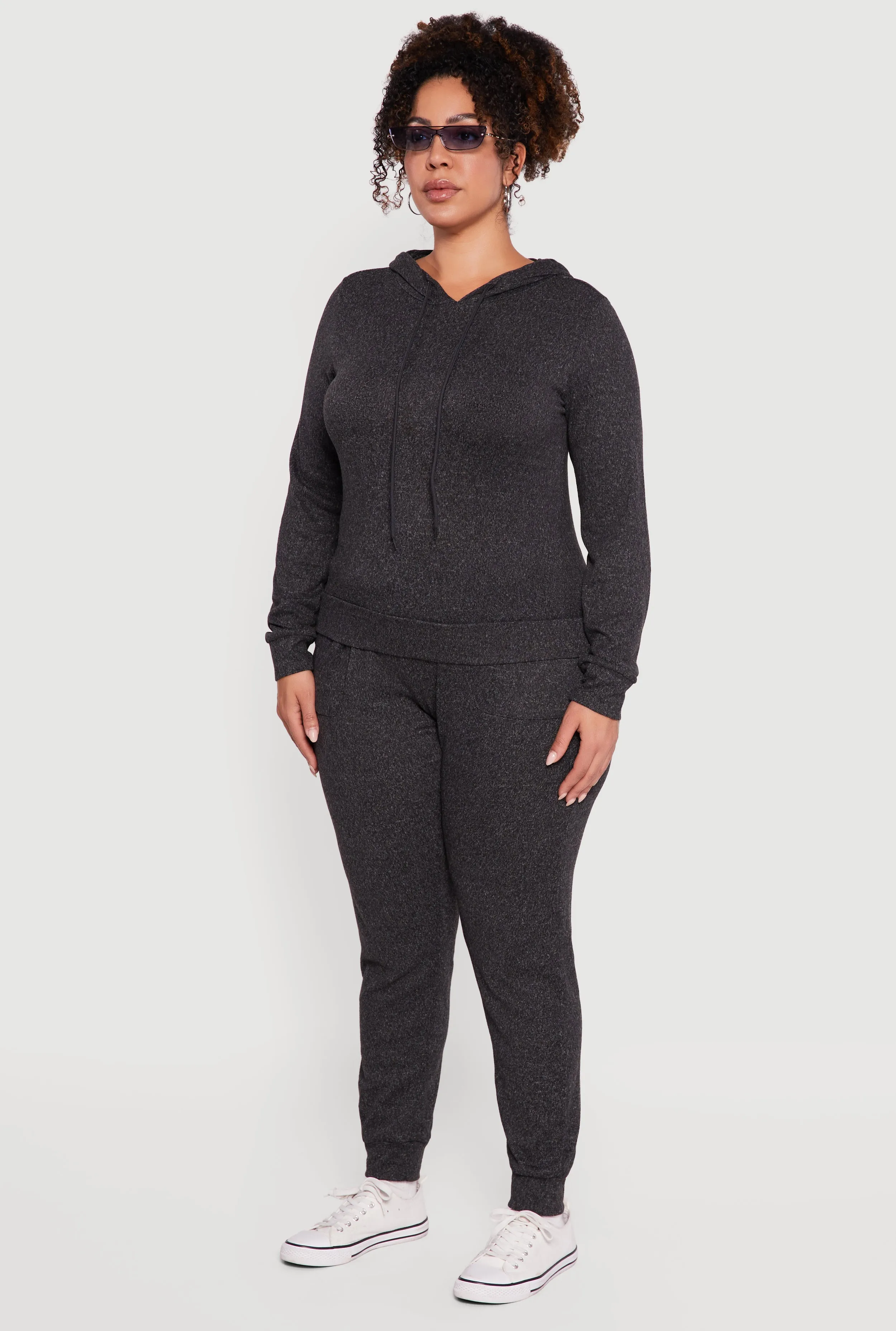 Plus Size Brushed Knit Drawstring Hooded Sweatshirt sold by Rainbow product image thumbnail 5