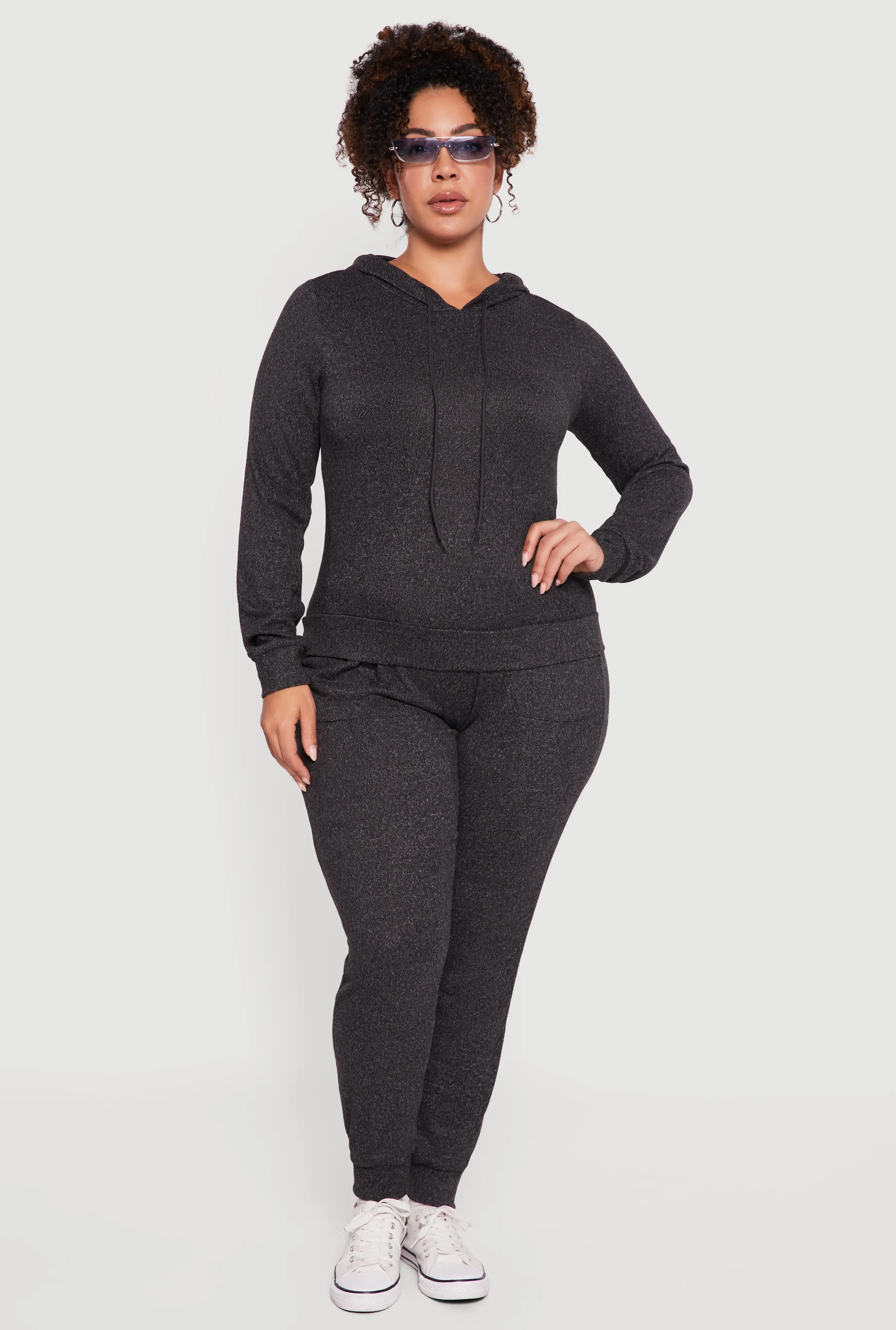Plus Size Brushed Knit Drawstring Hooded Sweatshirt sold by Rainbow product image thumbnail 2