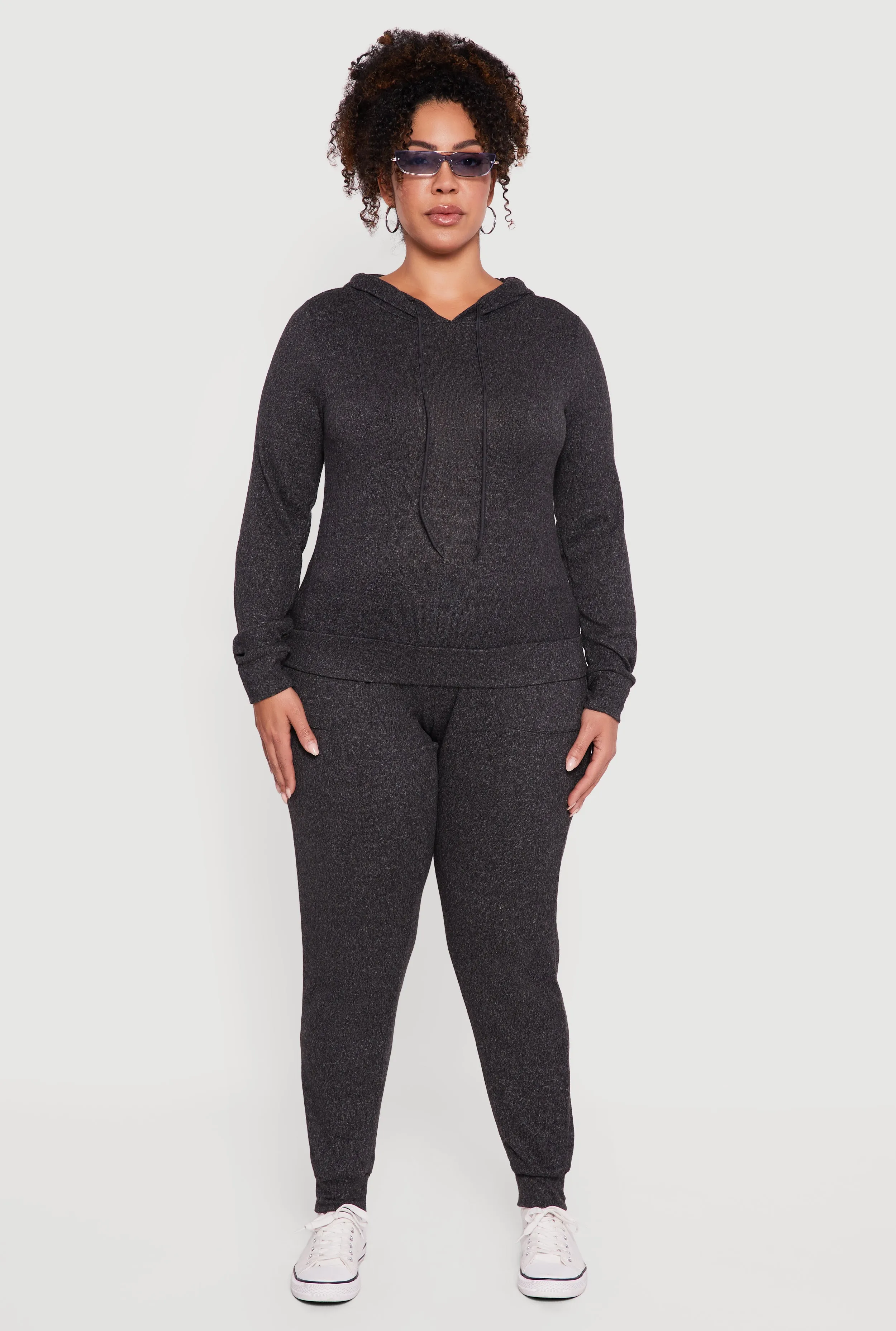 Plus Size Brushed Knit Drawstring Hooded Sweatshirt sold by Rainbow product image thumbnail 3