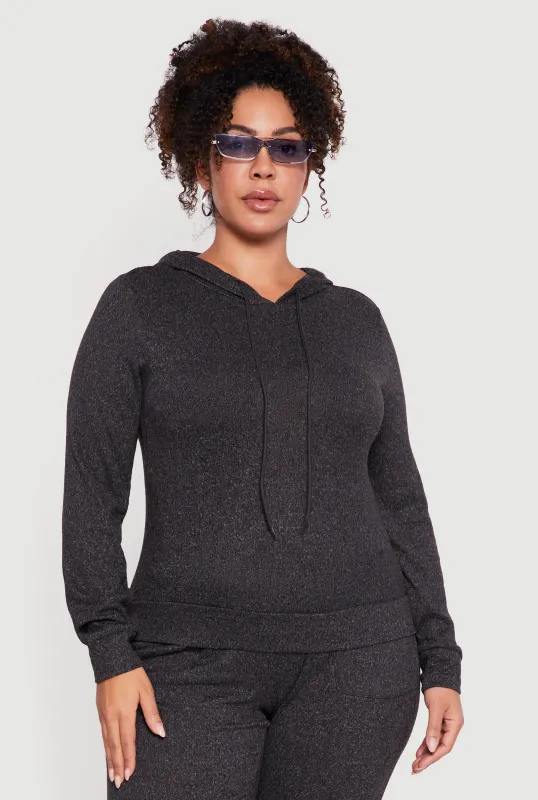 Plus Size Brushed Knit Drawstring Hooded Sweatshirt sold by Rainbow