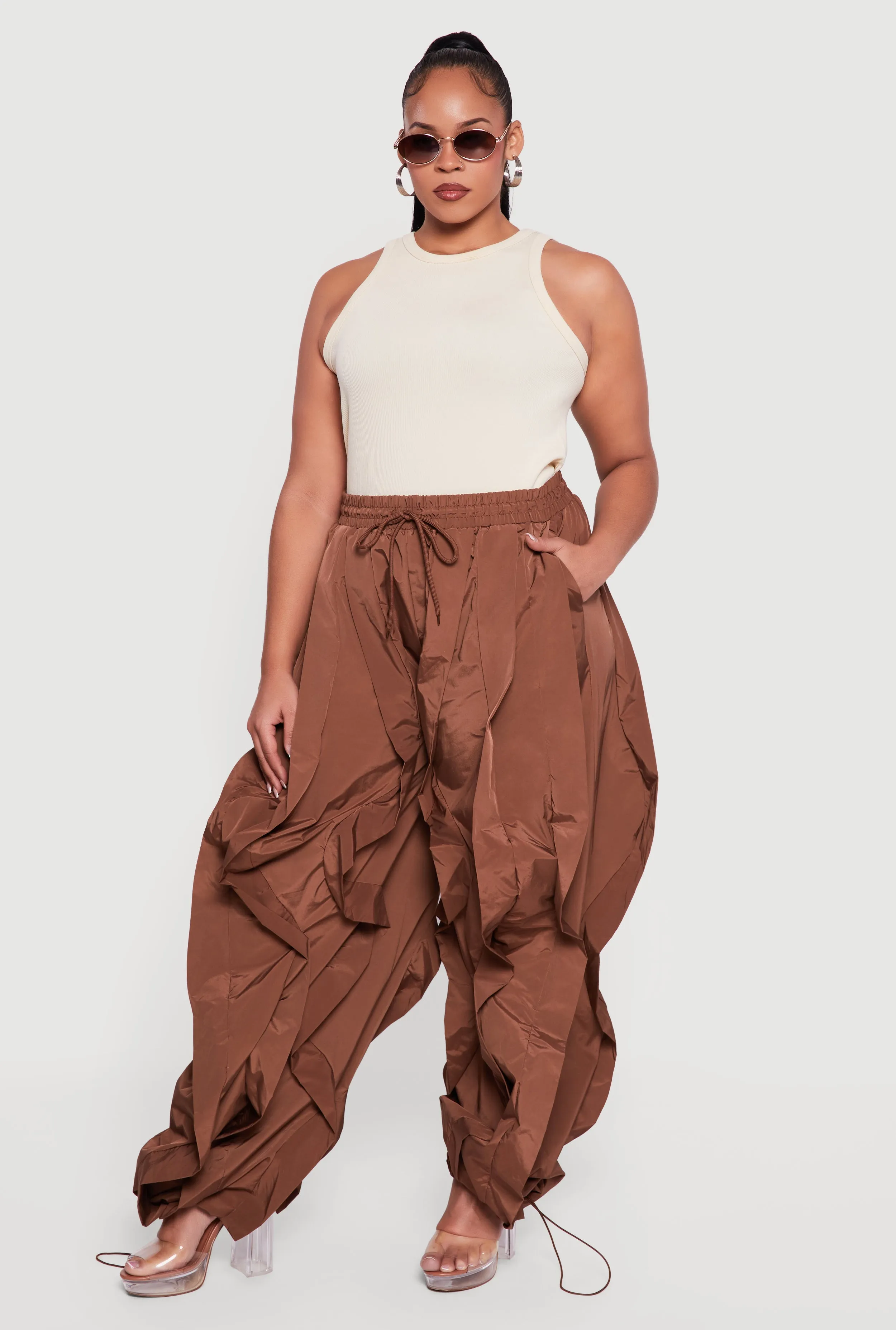 Plus Size Drawstring High Waisted Ruffle Detail Joggers sold by Rainbow product image thumbnail 5