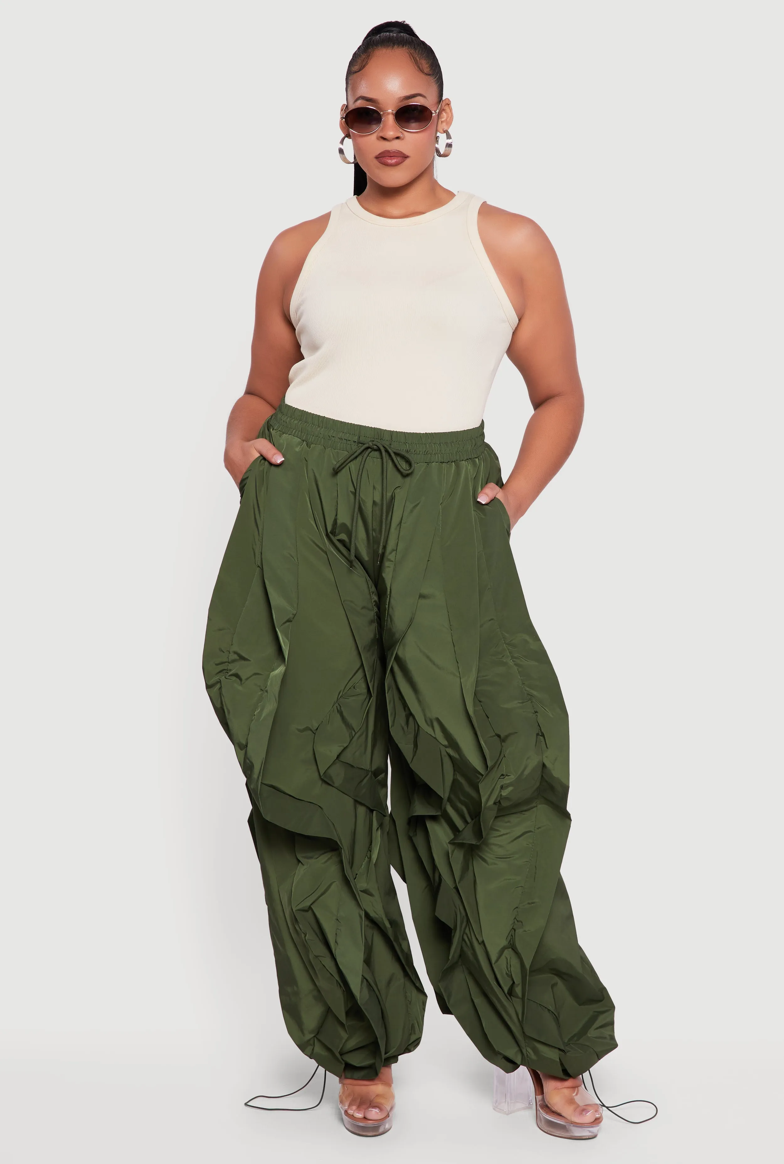 Plus Size Drawstring High Waisted Ruffle Detail Joggers sold by Rainbow product image thumbnail 3