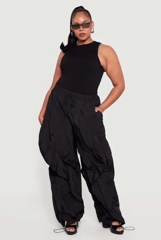 Plus Size Drawstring High Waisted Ruffle Detail Joggers sold by Rainbow