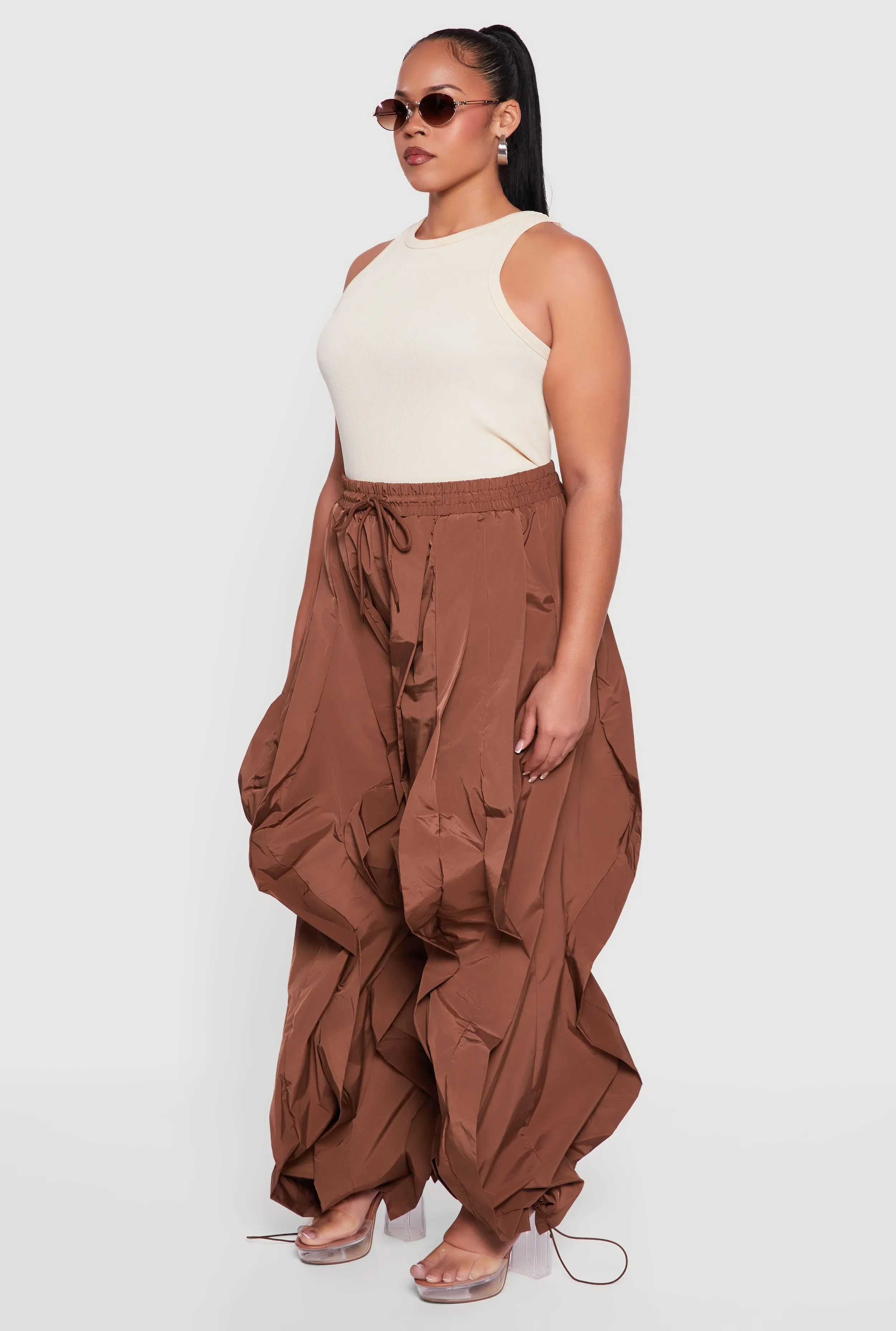 Plus Size Drawstring High Waisted Ruffle Detail Joggers sold by Rainbow product image thumbnail 3