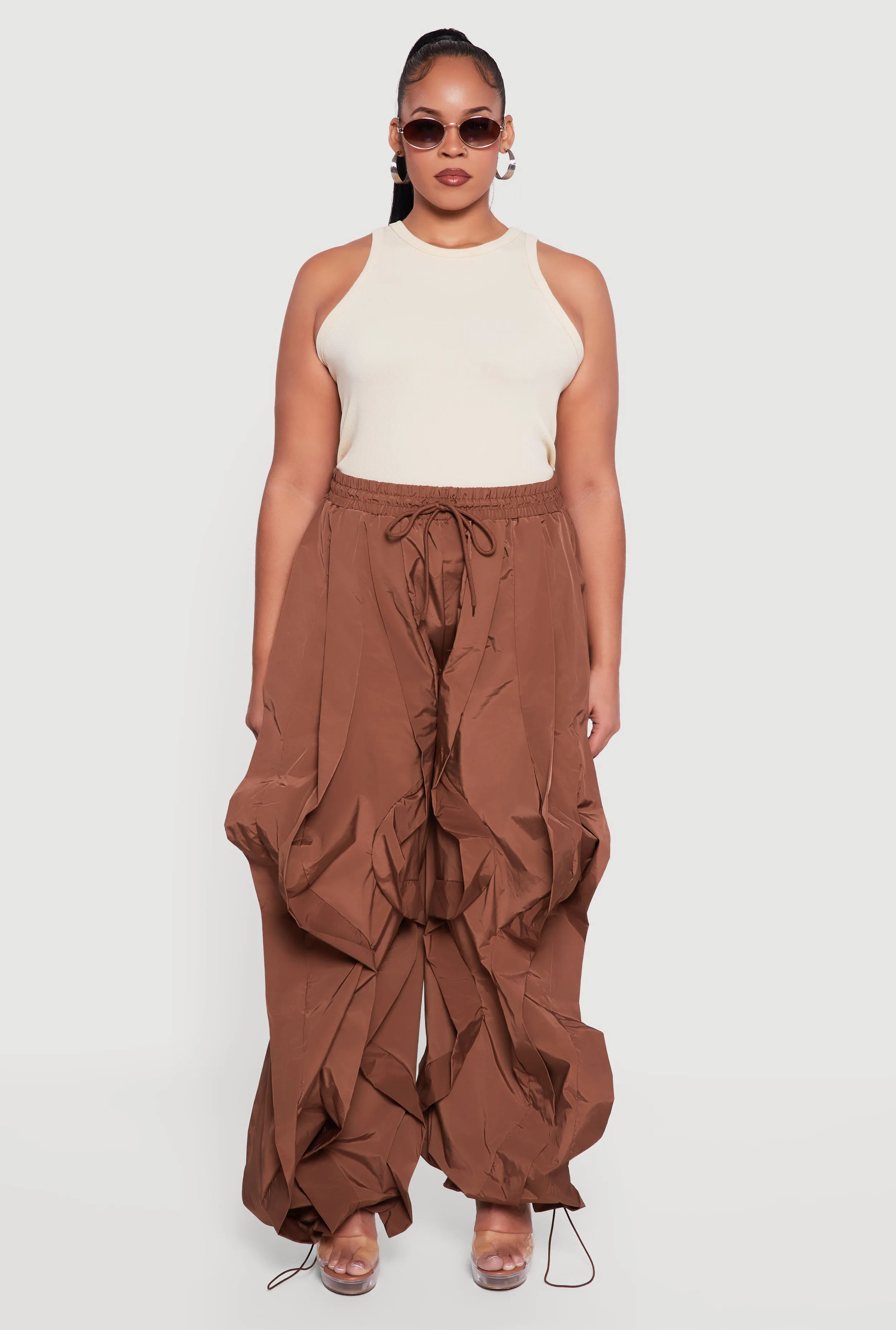 Plus Size Drawstring High Waisted Ruffle Detail Joggers sold by Rainbow product image thumbnail 2