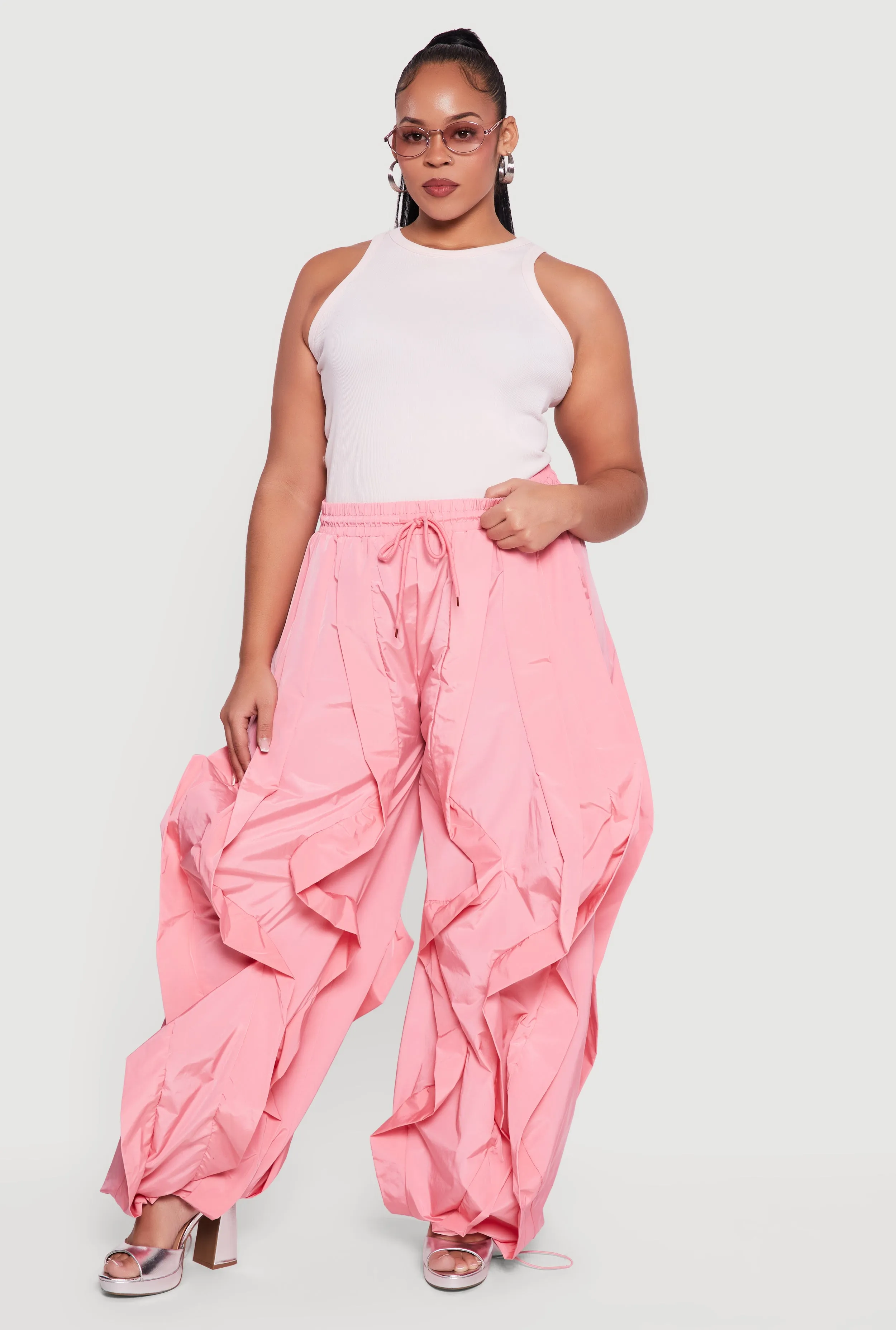 Plus Size Drawstring High Waisted Ruffle Detail Joggers sold by Rainbow