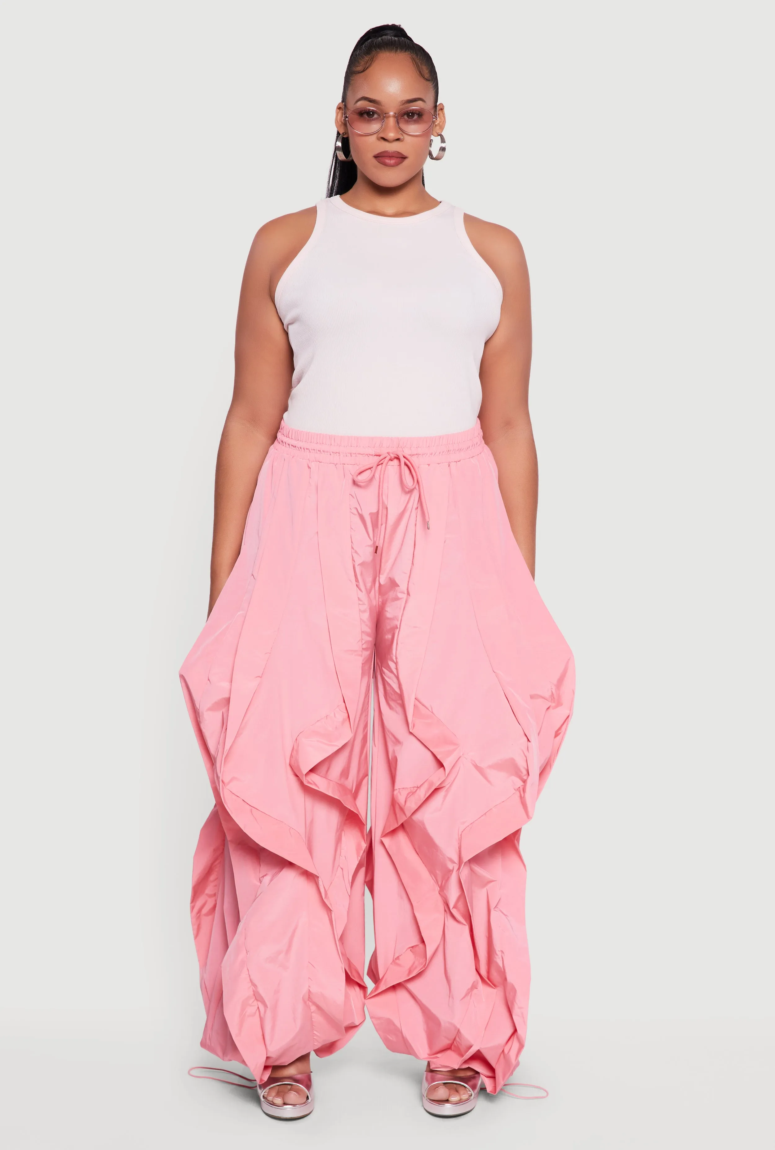 Plus Size Drawstring High Waisted Ruffle Detail Joggers sold by Rainbow product image thumbnail 2