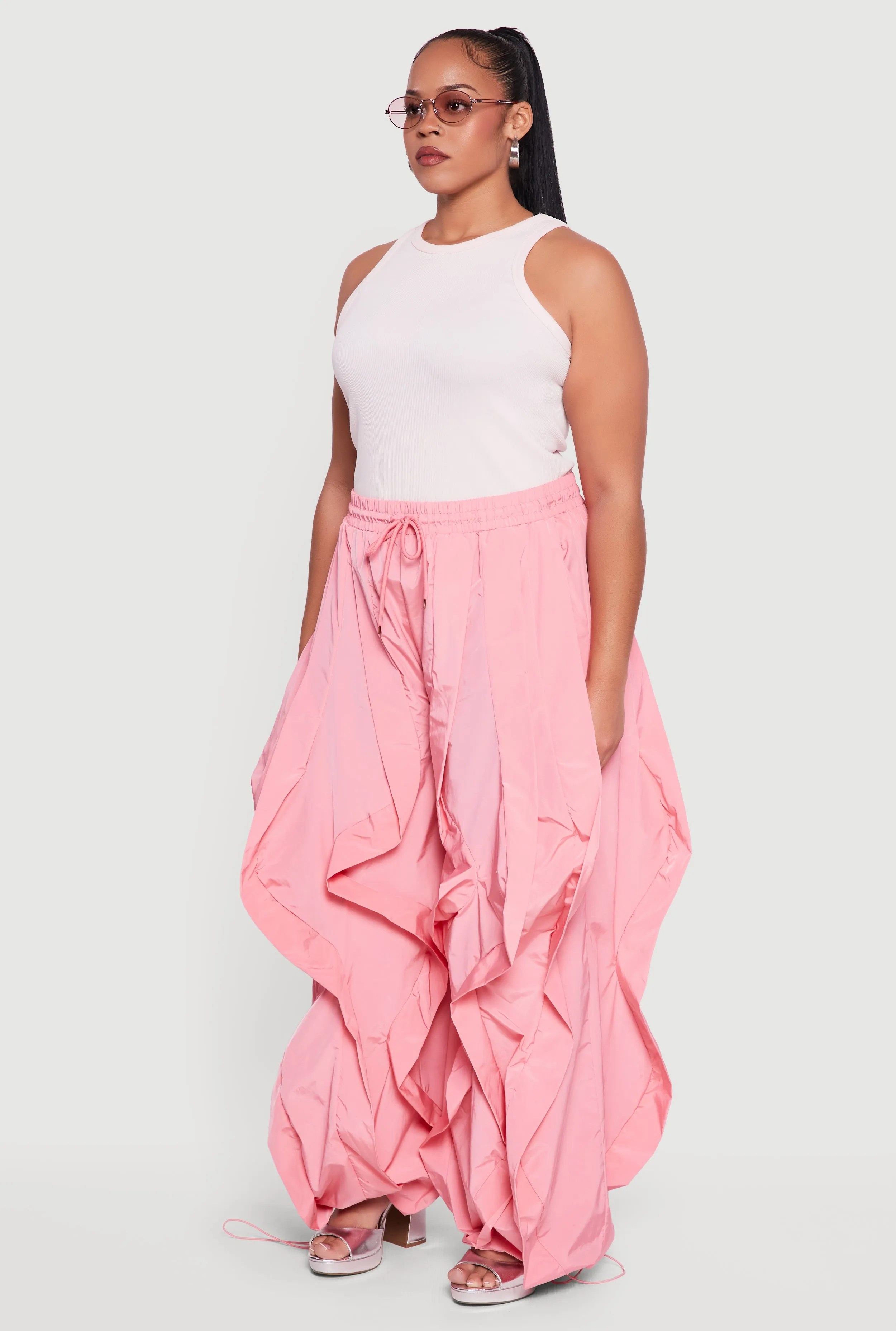 Plus Size Drawstring High Waisted Ruffle Detail Joggers sold by Rainbow product image thumbnail 3