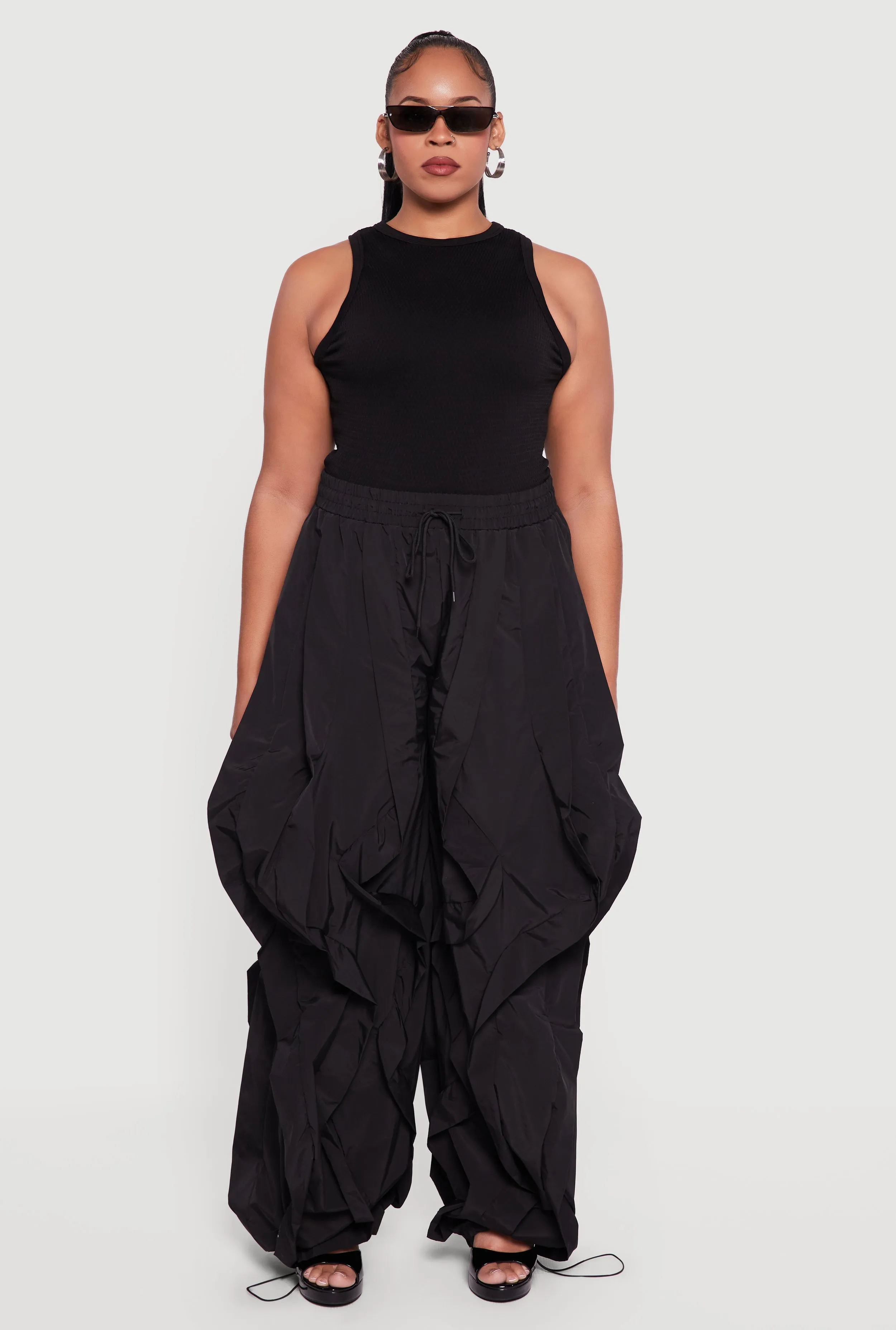 Plus Size Drawstring High Waisted Ruffle Detail Joggers sold by Rainbow product image thumbnail 2