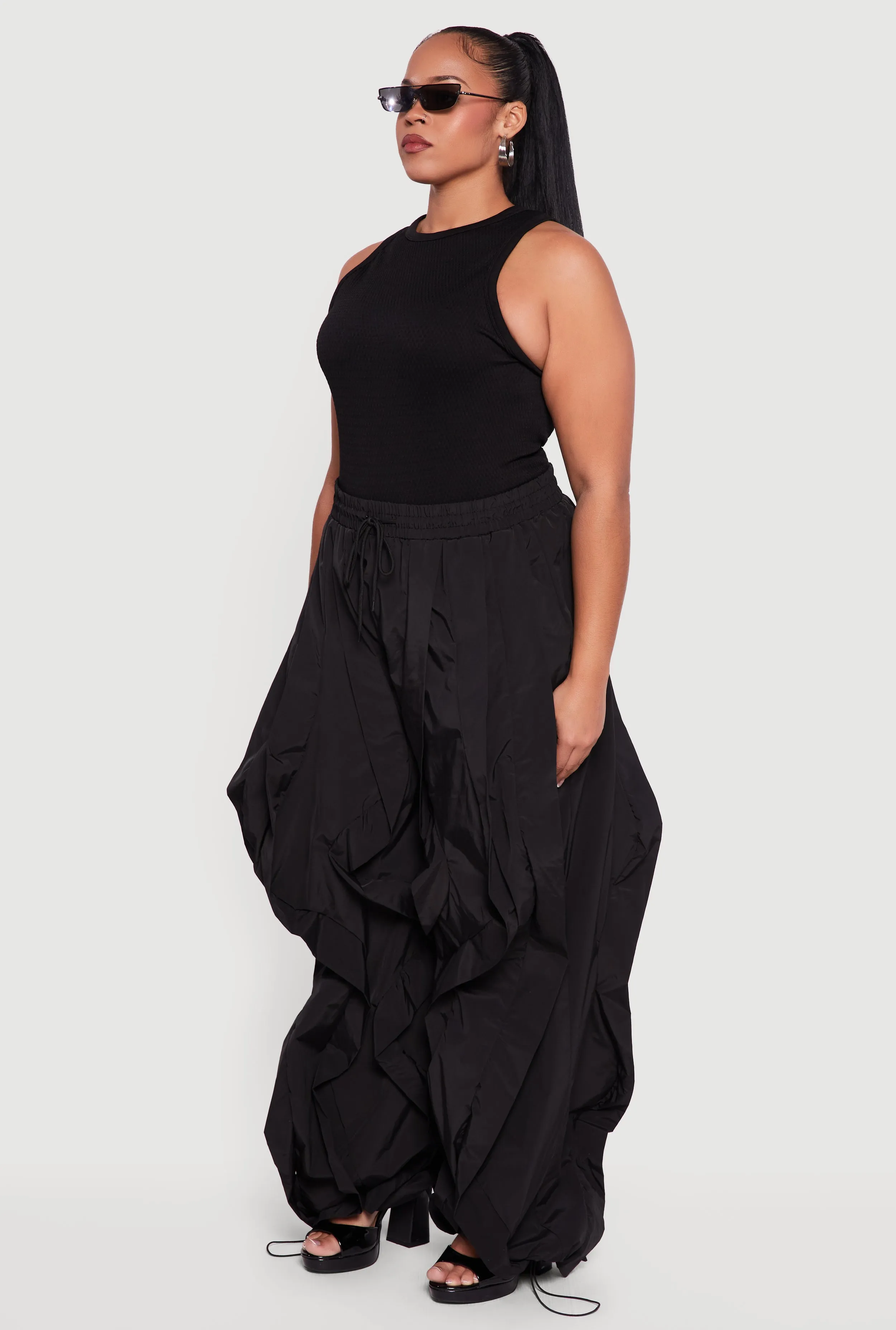 Plus Size Drawstring High Waisted Ruffle Detail Joggers sold by Rainbow product image thumbnail 3