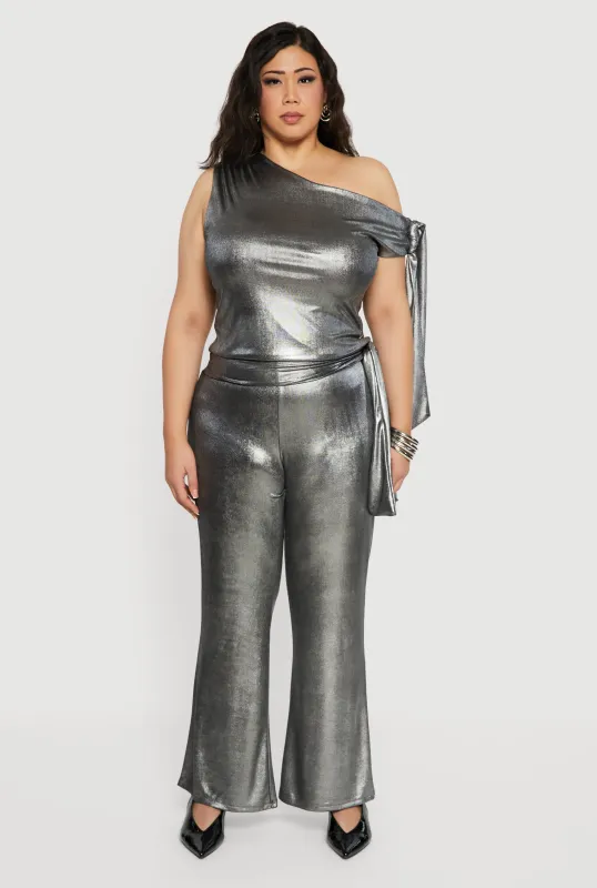 Plus Size Side Tie High Waisted Pull On Pants made by Rainbow