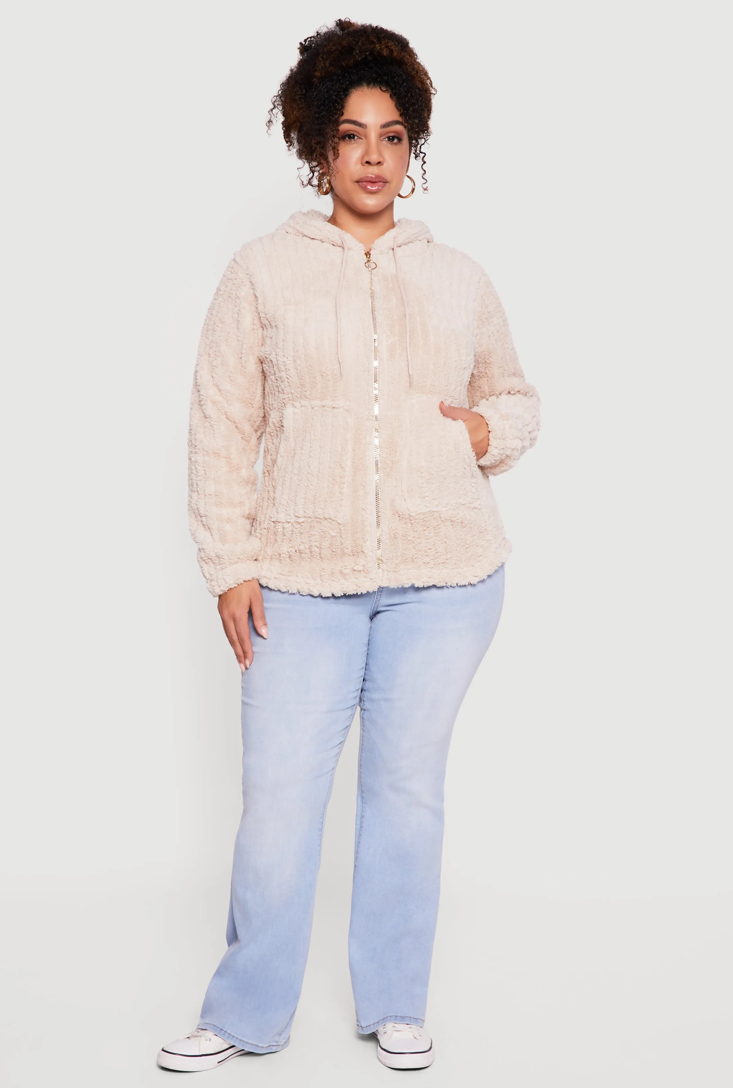 Plus Size Zip Front Hooded Sherpa Jacket sold by Rainbow product image thumbnail 5