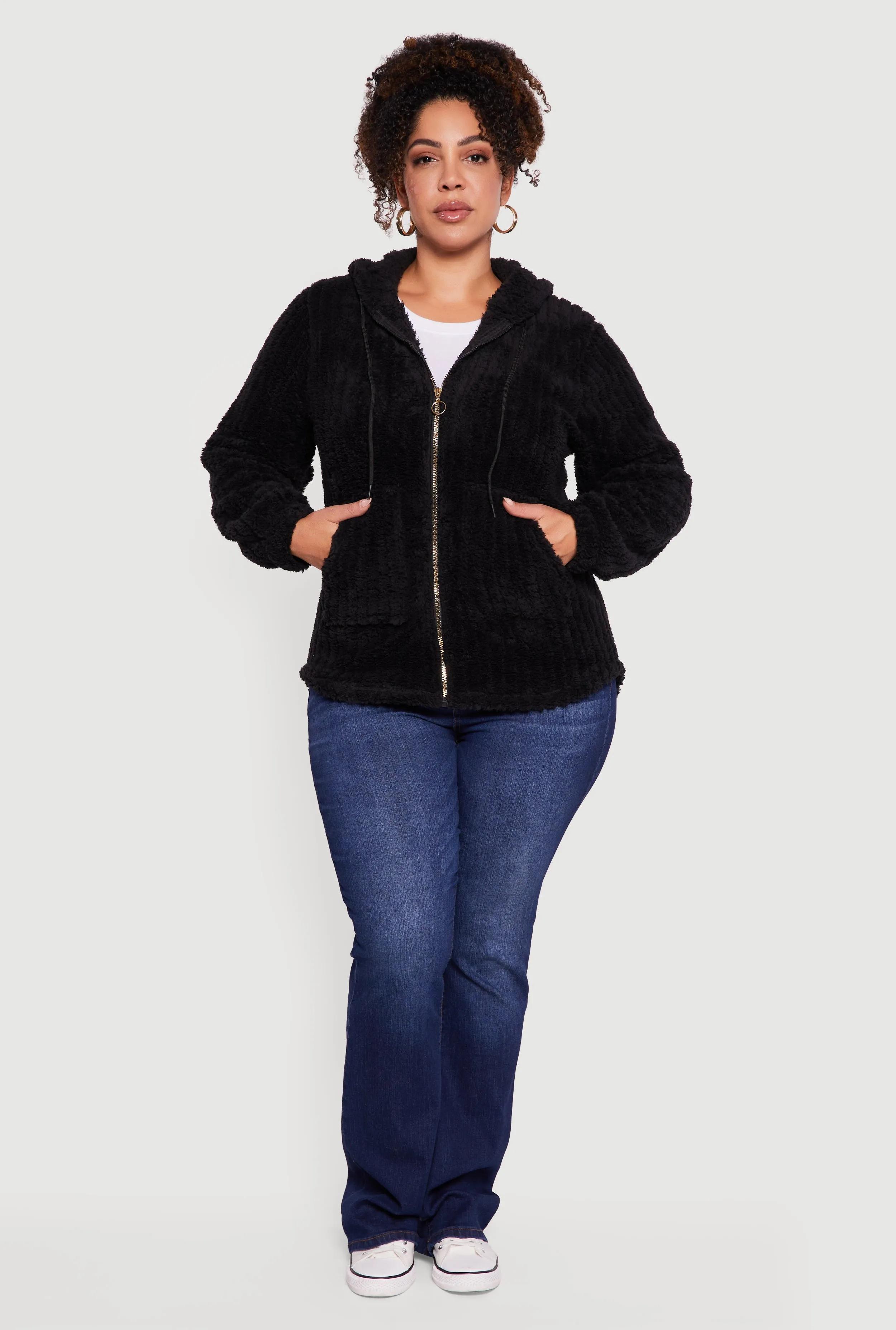 Plus Size Zip Front Hooded Sherpa Jacket sold by Rainbow product image thumbnail 2