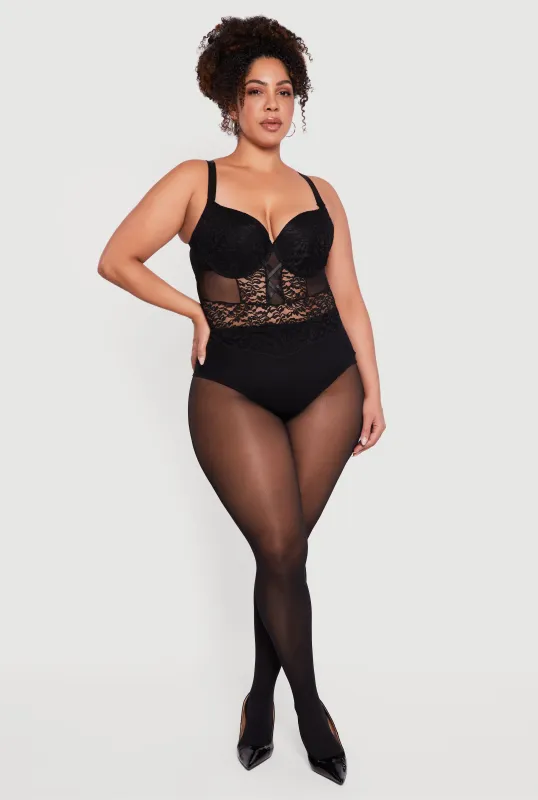 Plus Size Bustier Lace Bodysuit sold by Rainbow