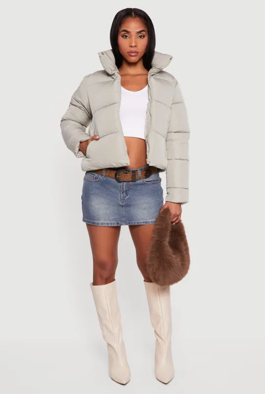 Almost Famous Mock Neck Zip Front Puffer Jacket sold by Rainbow