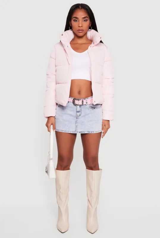 Almost Famous Mock Neck Zip Front Puffer Jacket made by Almost Famous