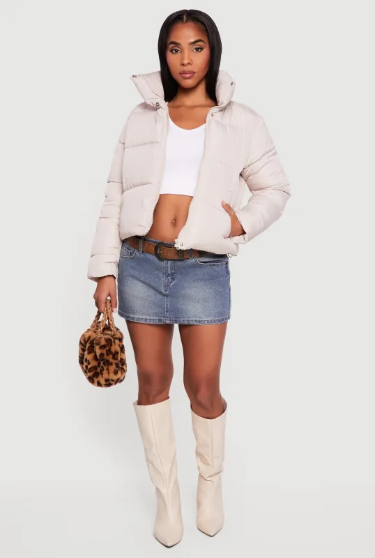 Almost Famous Mock Neck Zip Front Puffer Jacket sold by Rainbow