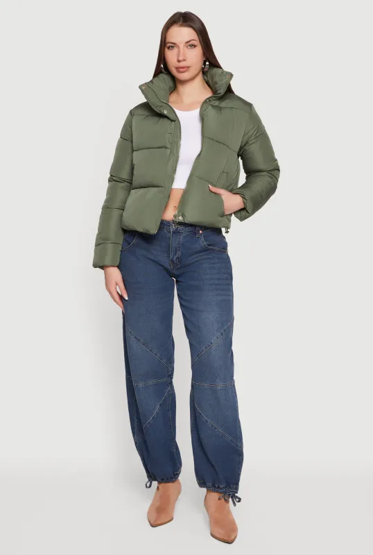 Almost Famous Mock Neck Zip Front Puffer Jacket sold by Rainbow