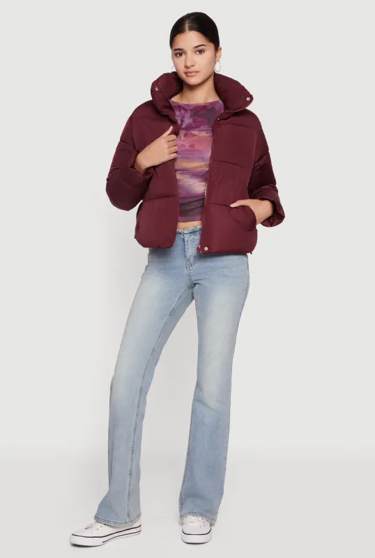 Almost Famous Mock Neck Zip Front Puffer Jacket made by Almost Famous