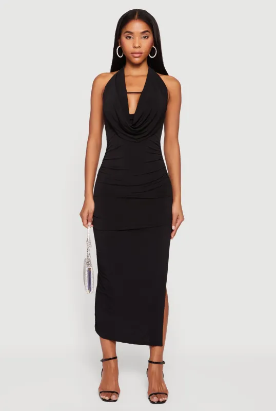 Cowl Neckline Side Ruched Halter Dress sold by Rainbow