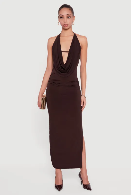 Cowl Neckline Side Ruched Halter Dress sold by Rainbow