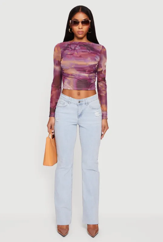 Raw Hem Distressed Bootcut Jeans with Elastic Waist sold by Rainbow