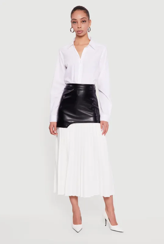Asymmetrical Faux Leather Drop Waist Pleated Skirt sold by Rainbow