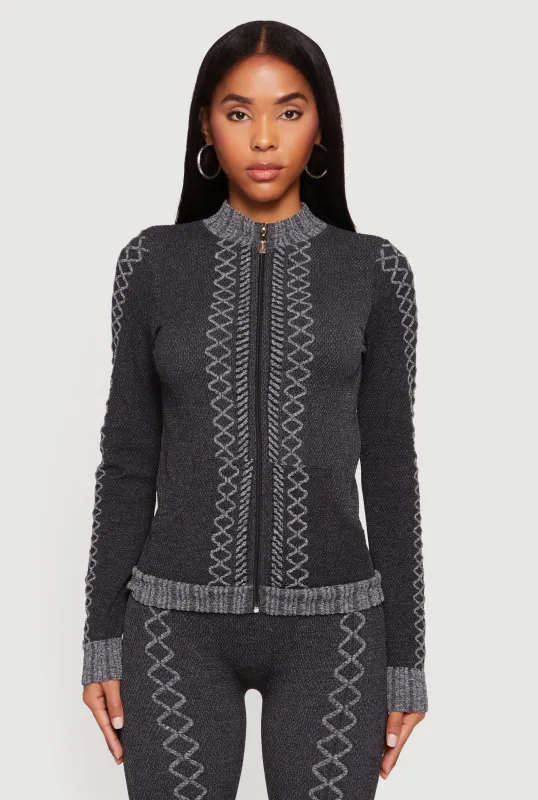 Trendy Textured Knit Zip Front Track Jacket made by Rainbow