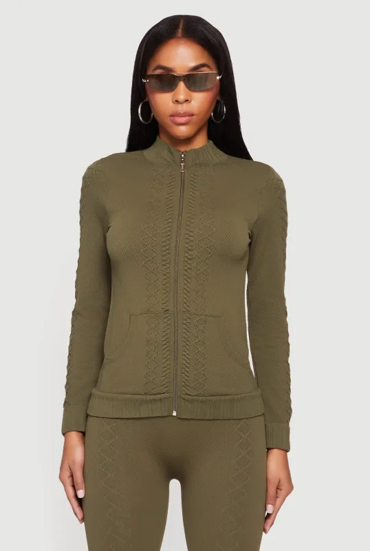 Trendy Textured Knit Zip Front Track Jacket sold by Rainbow