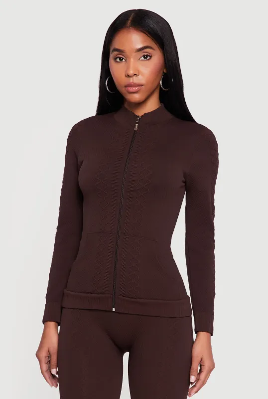 Trendy Textured Knit Zip Front Track Jacket sold by Rainbow