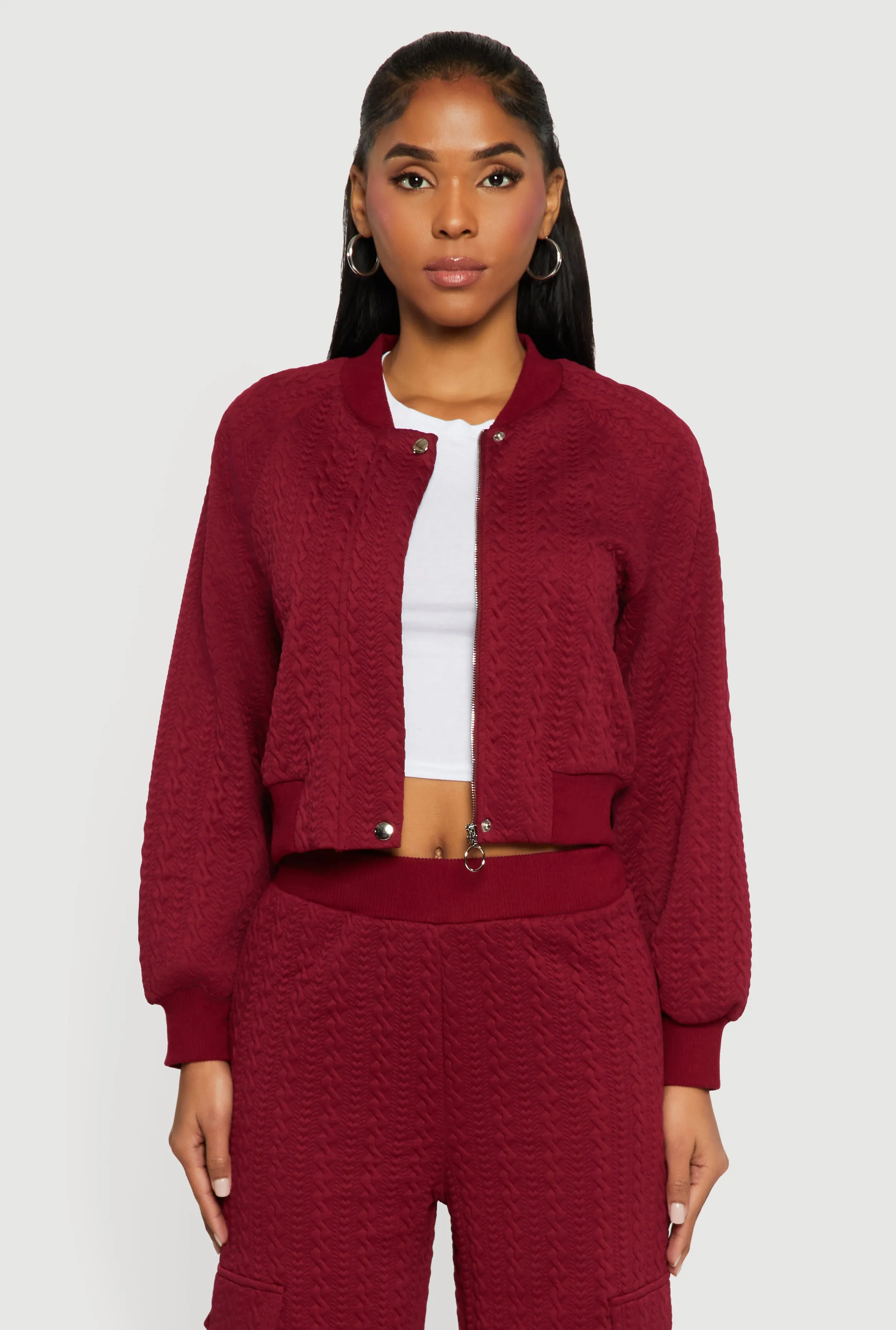 Textured Knit Zip Front Bomber Jacket sold by Rainbow product image thumbnail 2