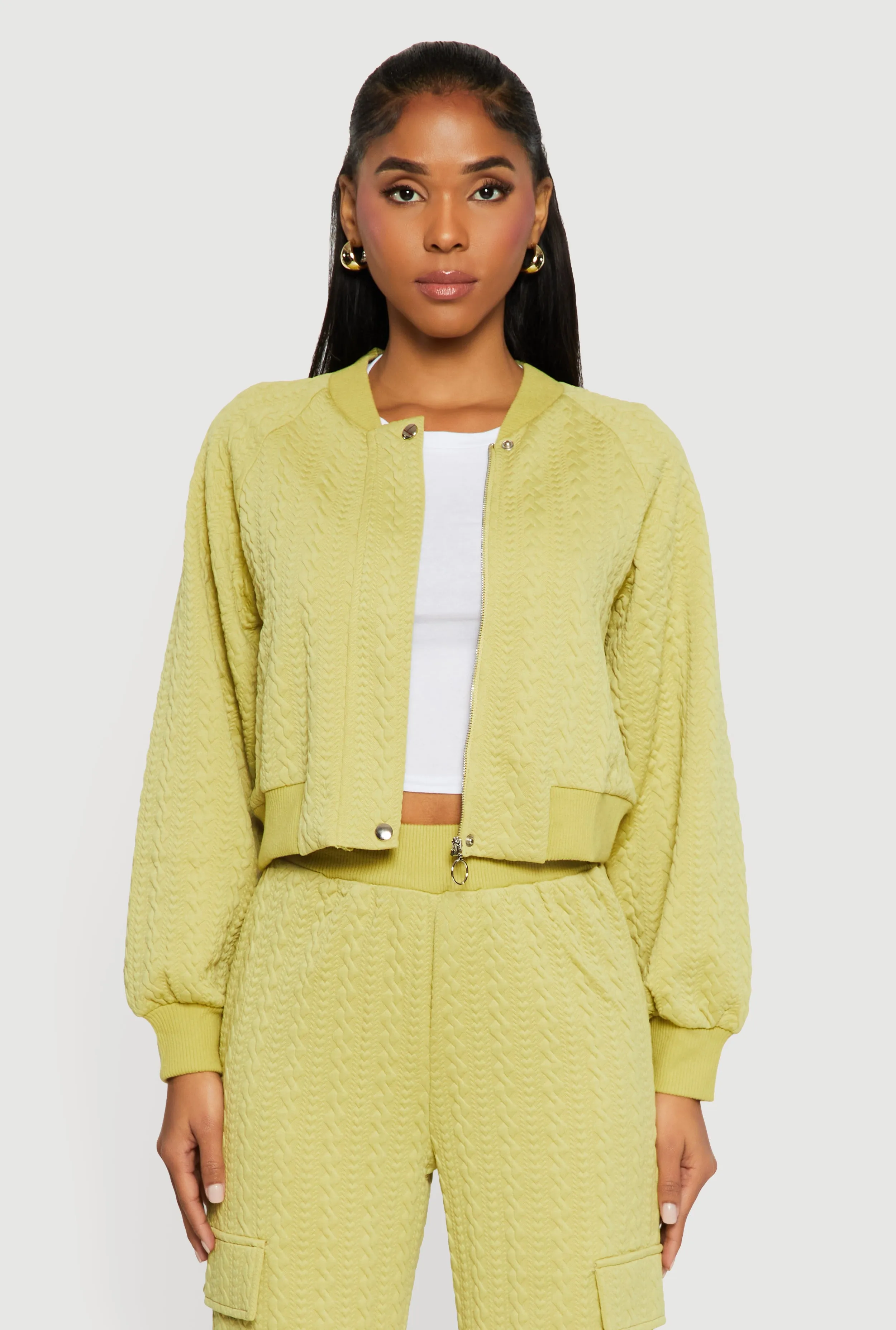 Textured Knit Zip Front Bomber Jacket sold by Rainbow product image thumbnail 3