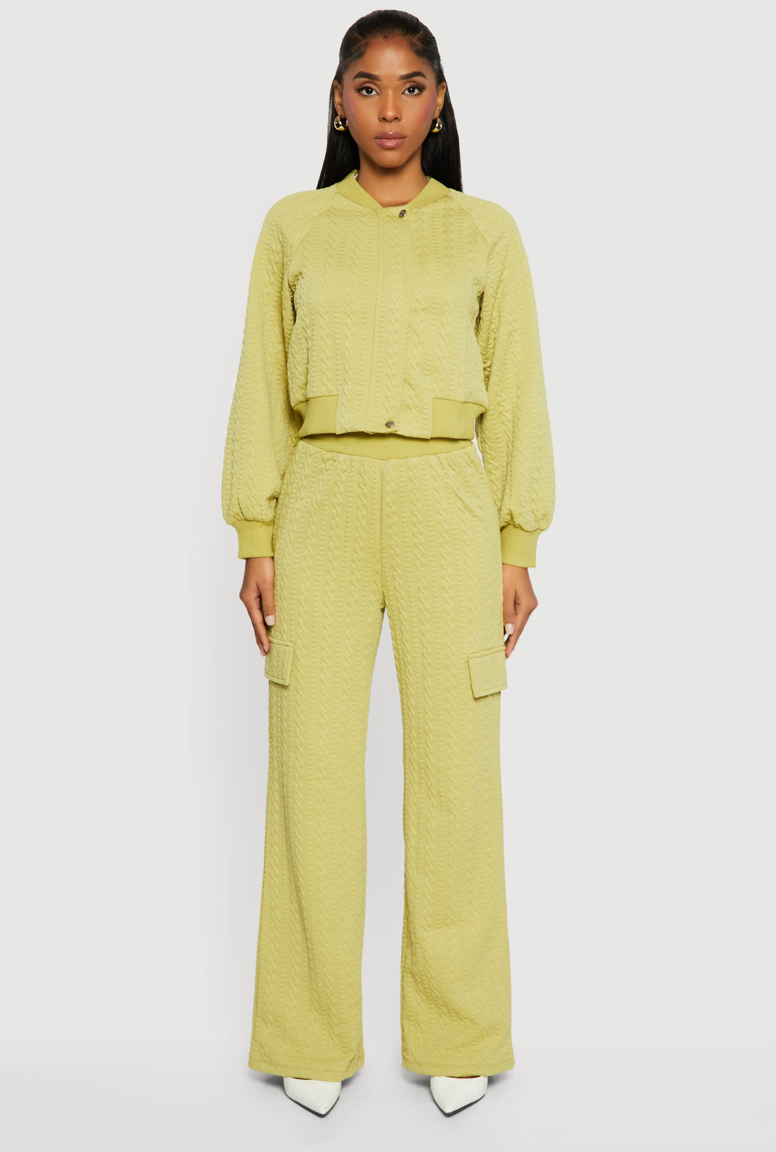 High Waisted Wide Leg Textured Knit Pants sold by Rainbow